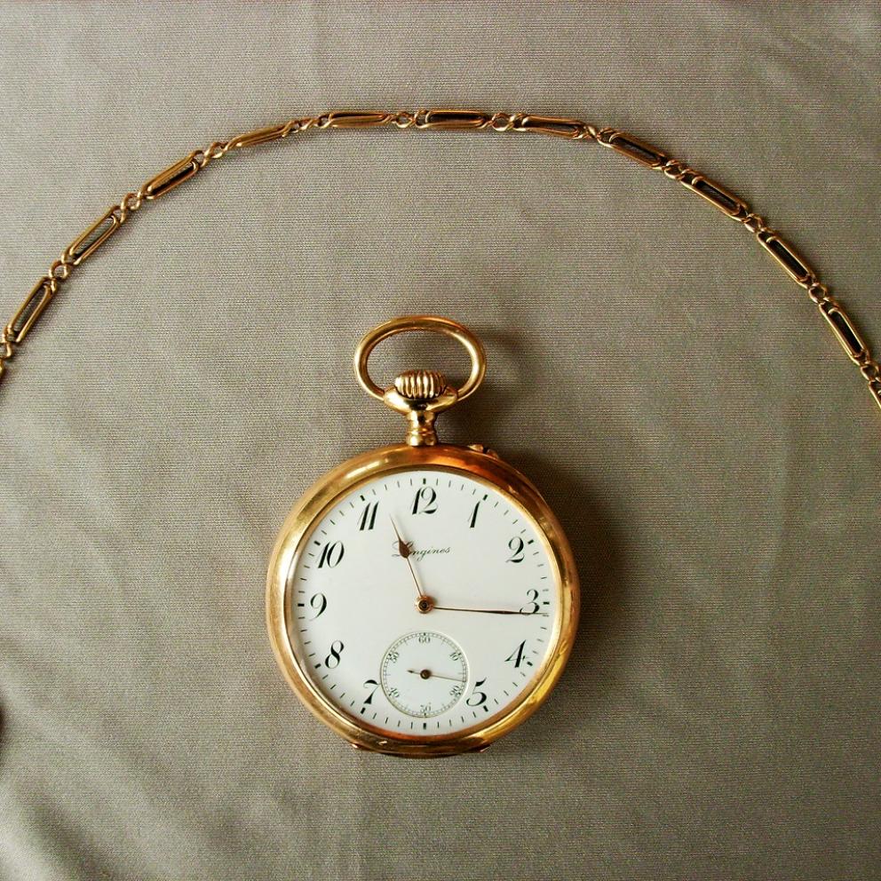 Longines vintage 1902 gold pocket watch w/ 14k solid gold chain s/n: 2’088’288